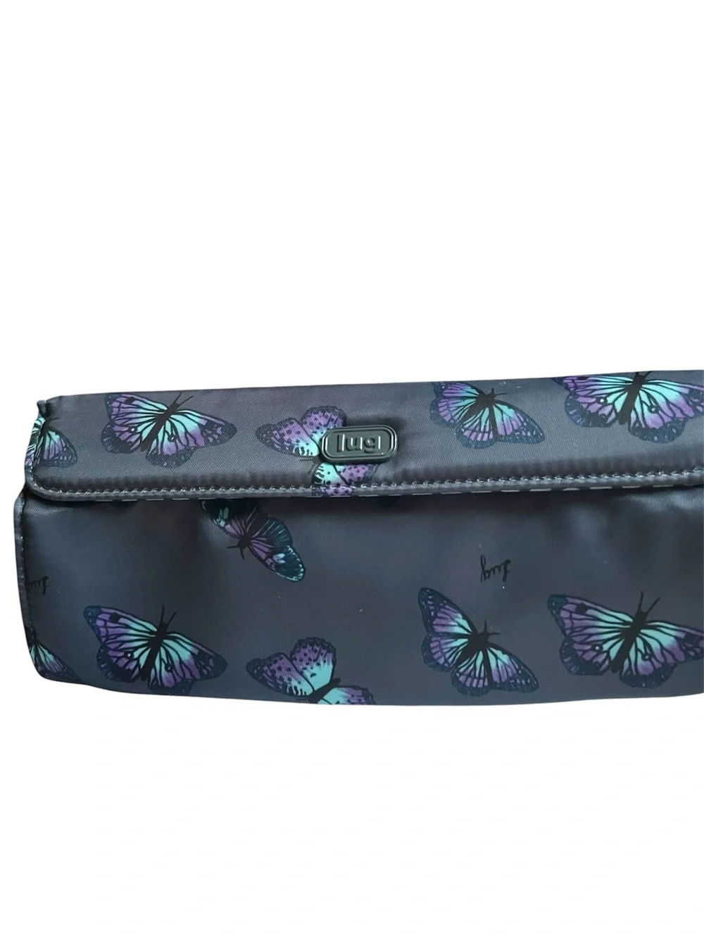 lug Black Phone Case Pouch with Iridescent Purple & Teal Butterflies